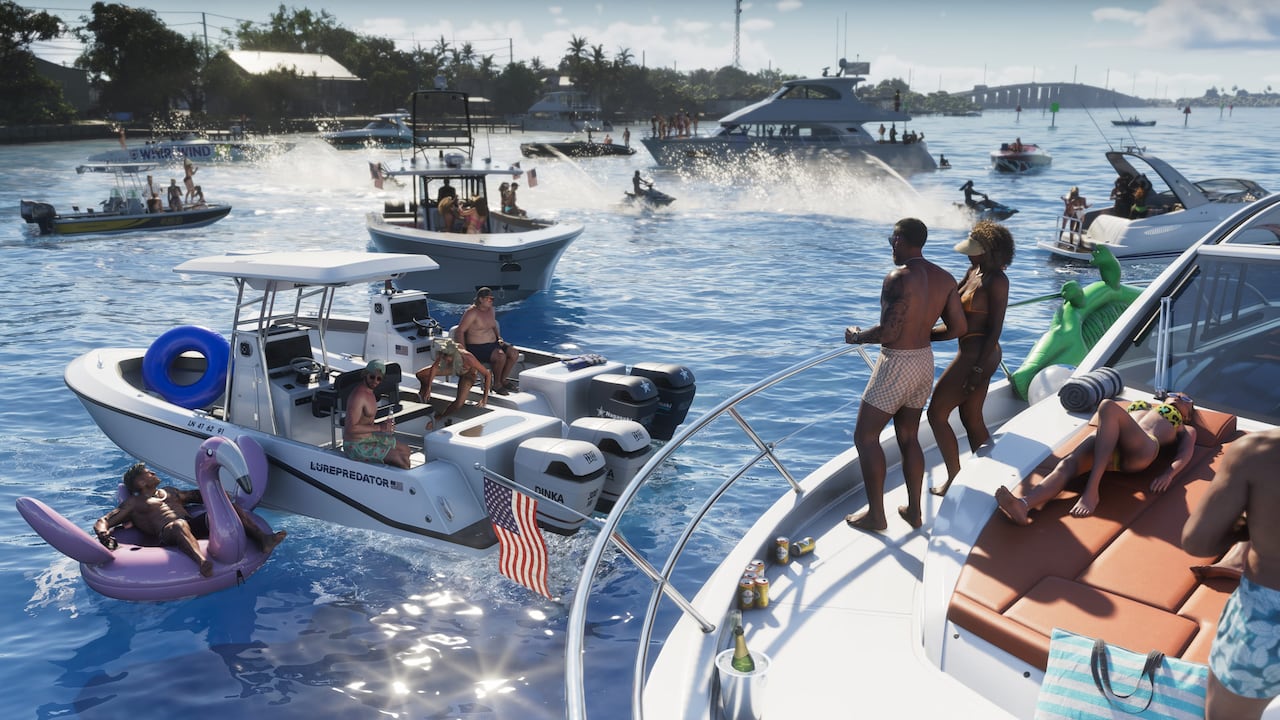 Boats and swimmers gather at a busy Leonida Keys sandbar